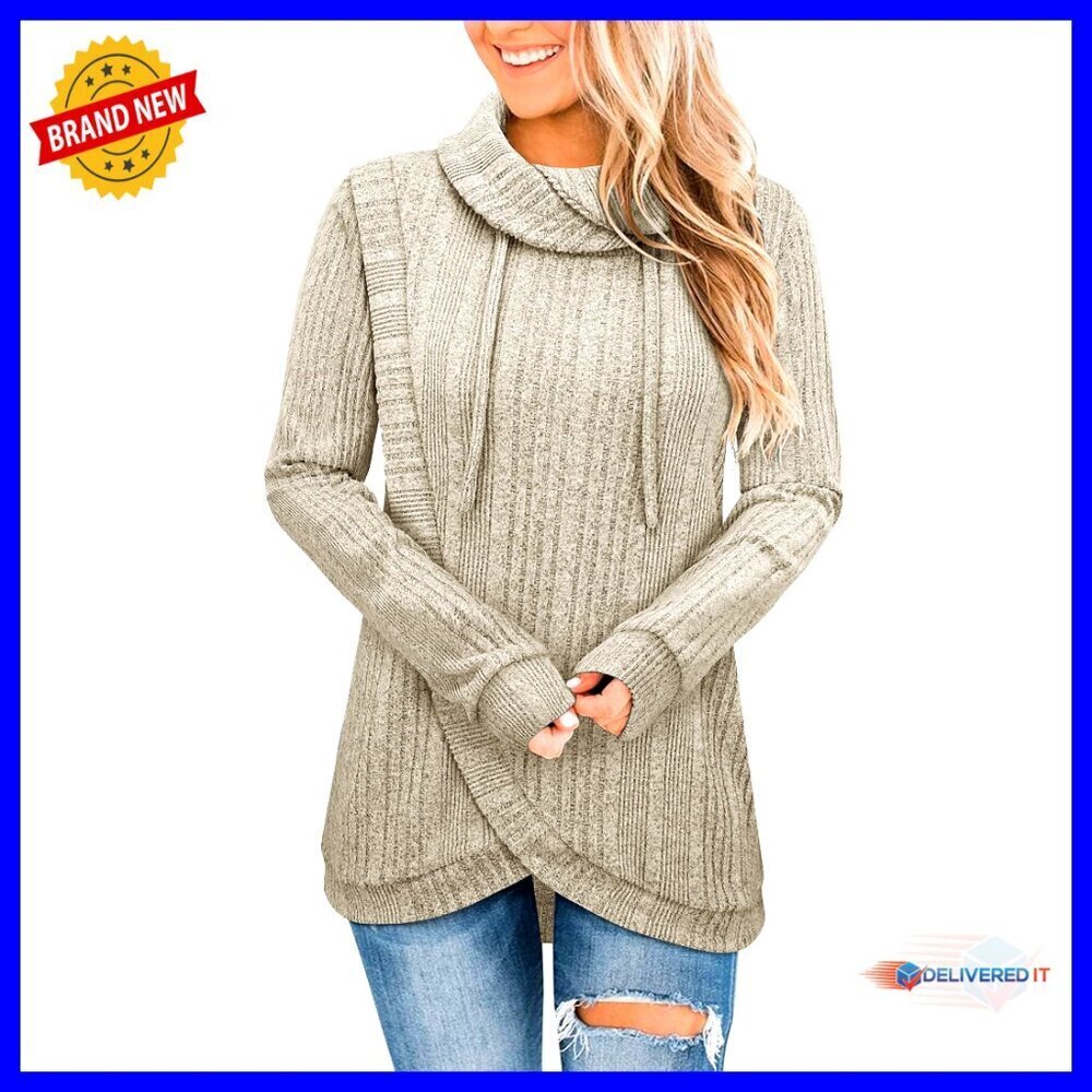 Turtleneck Tunic Sweater Pullover Lightweight Warm Loose Fit Elegant Minimal